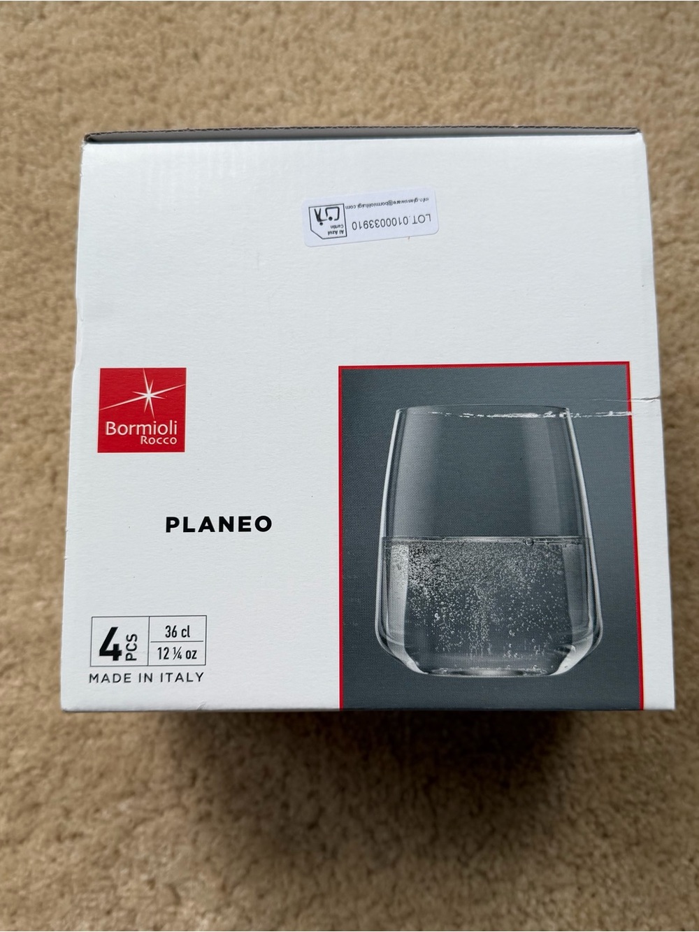 NIB Bormioli Rocco Planeo Set Of 4 Stemless Wine Glasses - Made in Italy